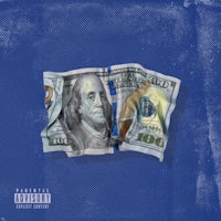 a blue background with a dollar bill on it